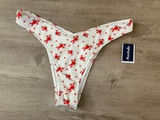 NWT Hollister White Floral Ribbed High-Leg V-Waist Cheeky Bikini Bottoms LARGE