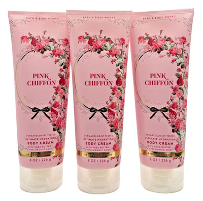NEW Bath & Body Works Lot of 3 Tubes Pink Chiffon Hydrating Body Cream 8 oz
