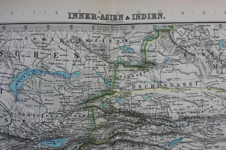 Mapa antiguo original ASIA, RUSIA, CHINA, INDIA, GOBI, HIMALAYAS, Stieler, 1891 Foto 3 de 4