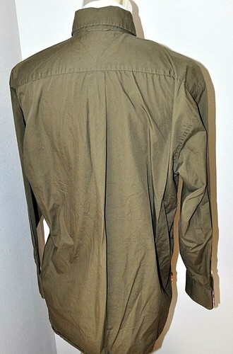 TOMMY HILFIGER Long Sleeve Shirt Large 100% Cotton Contract Cuff Collar Green - Picture 3 of 7