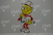 Reddy Kilowatt LINEMAN W/BULB DIE CUT STEEL ENAMEL SIGN - 23" x 14 1/4"