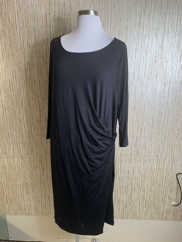Vestido negro elástico de punto 2X para mujer diseño cintura fruncida - Imagen 11 de 11
