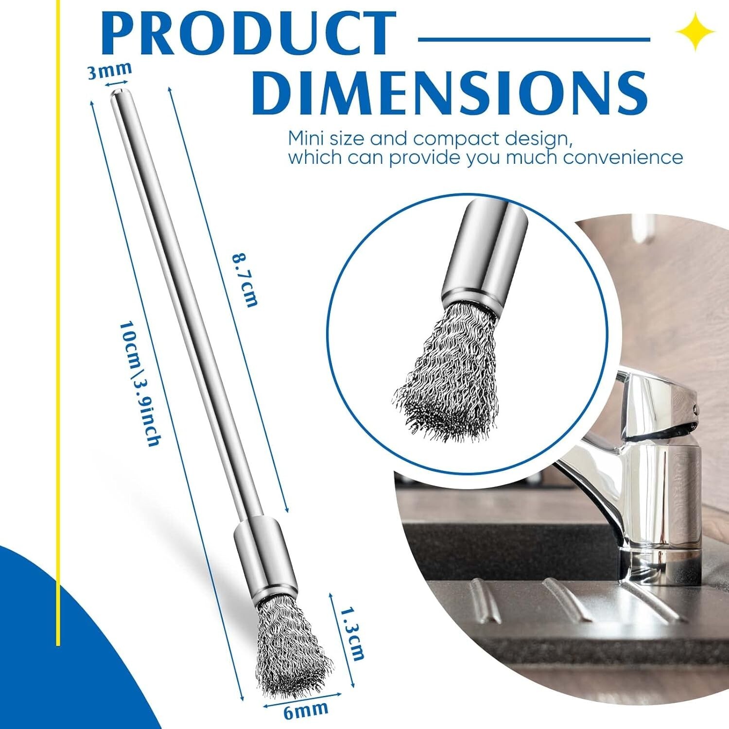 10 Pcs Small Wire Brush Extended Wire Brush for Drill Stainless Steel Wire Brush