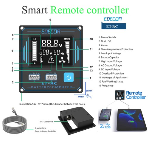 EDECOA Inversor de Potencia 3000W 6000W 12V DC a 110V 120V AC Nuevo Control Remoto LCD - Imagen 8 de 9