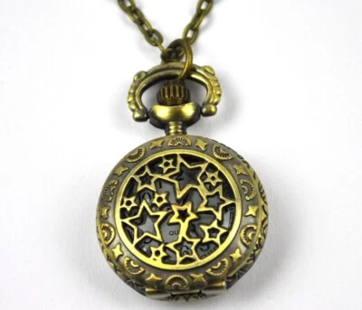 Taschenuhr Retro Kettenuhr Uhr mit Kette Sterne Firmament Mond Blumen Motiv - Bild 1 von 4
