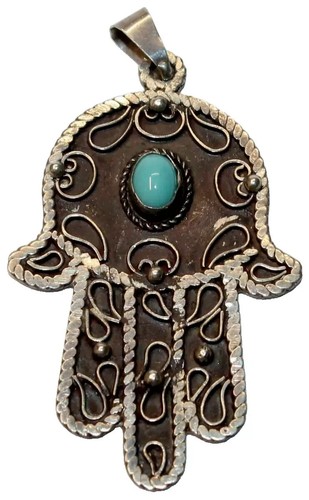 A0222 - Großer antiker Silber Anhänger - Fatimas Hand Orient Schmuck - 6,5 cm - 第 1/4 張圖片