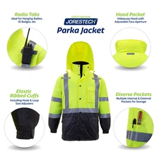 Hi-Vis Parka Safety Jacket with Reflective Stripes - ANSI Class 3