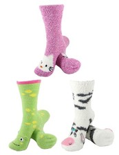 Women's Fuzzy Cozy Warm Cute Animal Home Bed Cabin Socks - 3 Pair Asst 18 