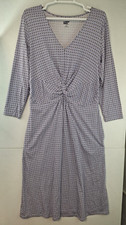 Lands End Lightweight 3/4 Sleeve Fit  Flare V-Neck Dress Tall MT Purple Tile