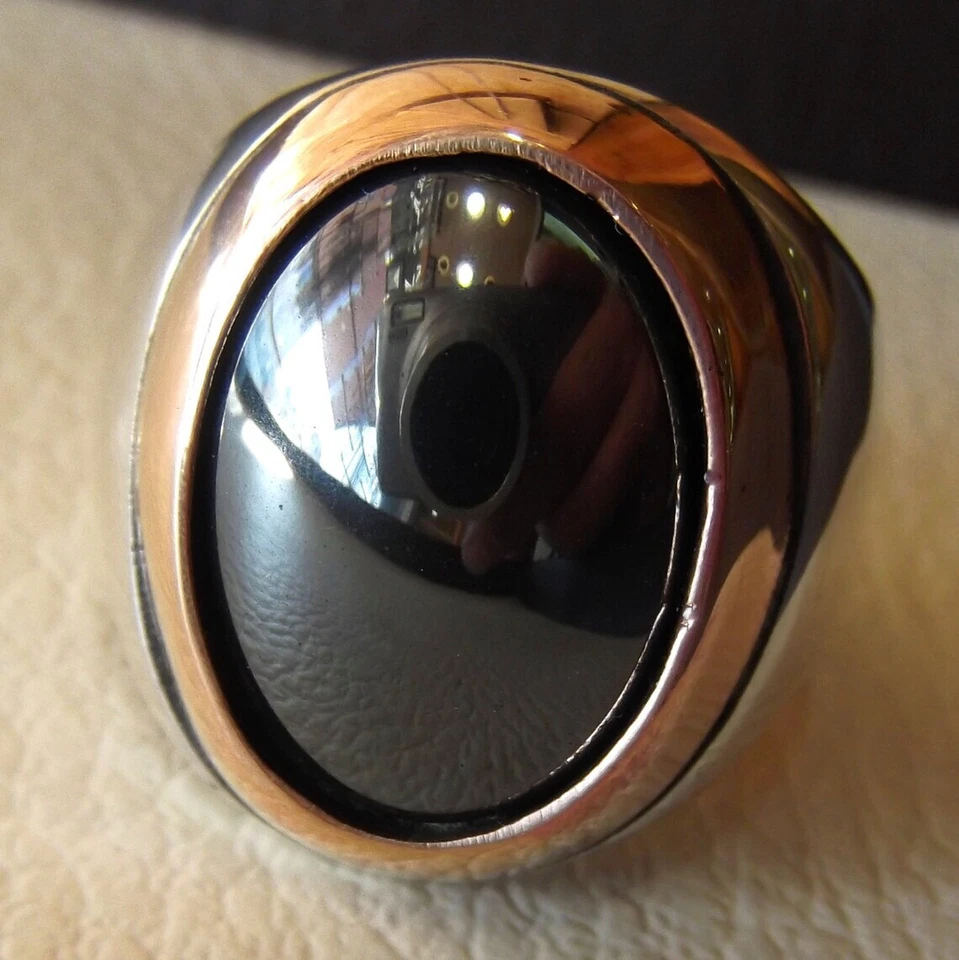 Anillos de sello de hematita piedra natural 925 plata otomos joyería hecha a mano MR#283 Foto 2 de 3