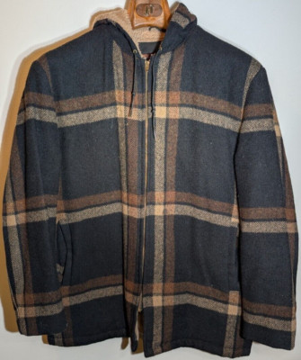 VTG 70s Unionmade McGregor Coat Parka Hooded Sherpa Lined Plaid Jacket Size 40