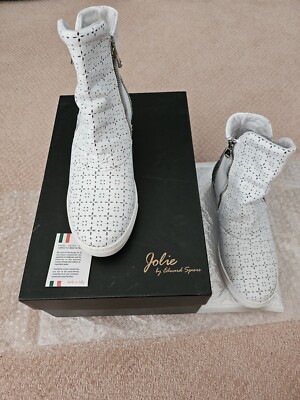 Jolie White&glitter leather Boots Size 8 Made in Italy Free Shipping 