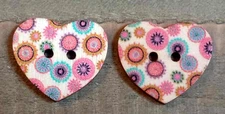 2 Floral Heart Sewing Buttons Crafting Wood 2 Hole  1" 