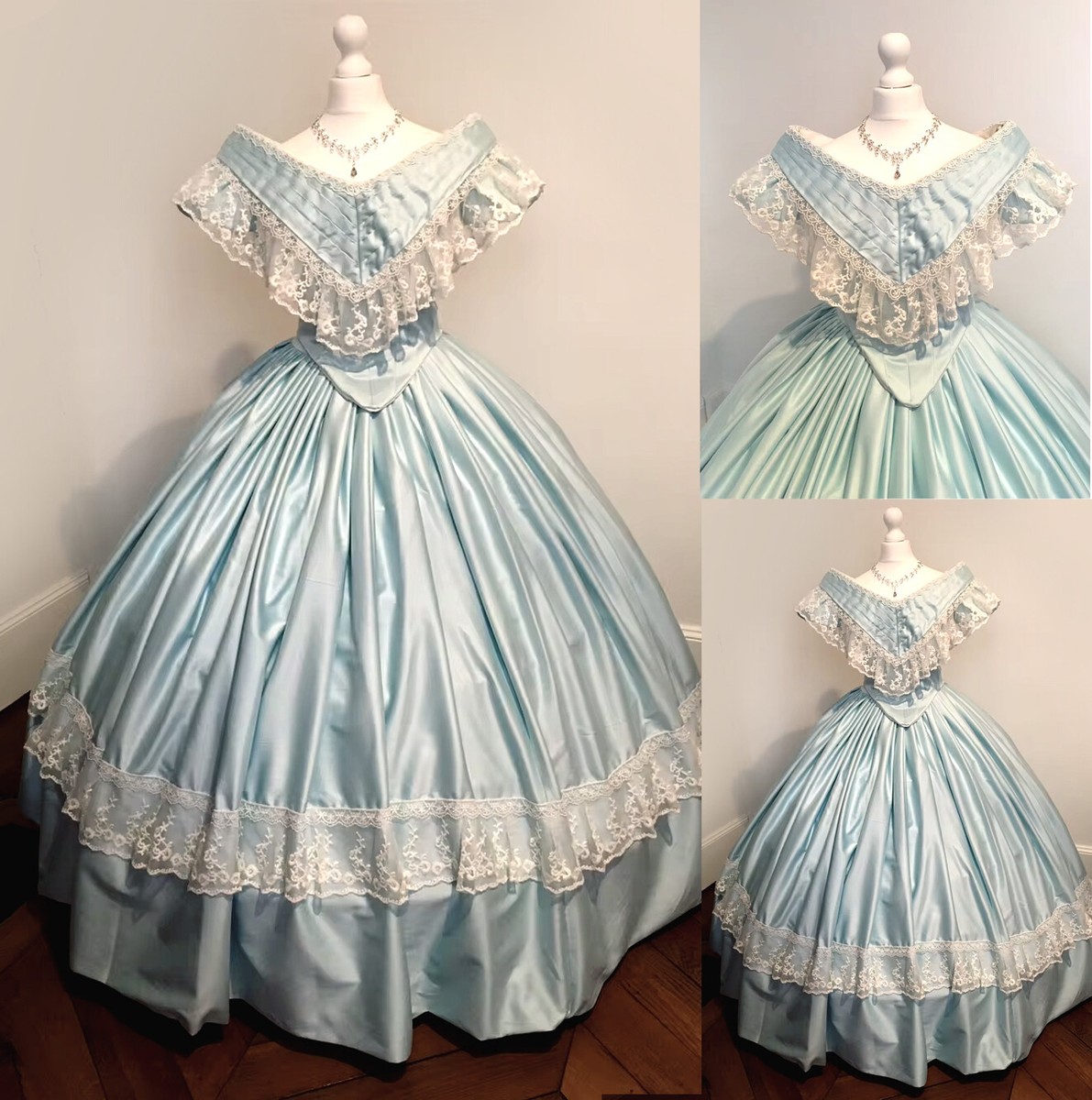 Vintage Blue Wedding Dress Off Shoulder Victorian Sweep Train Bridal Gown  Retro | eBay