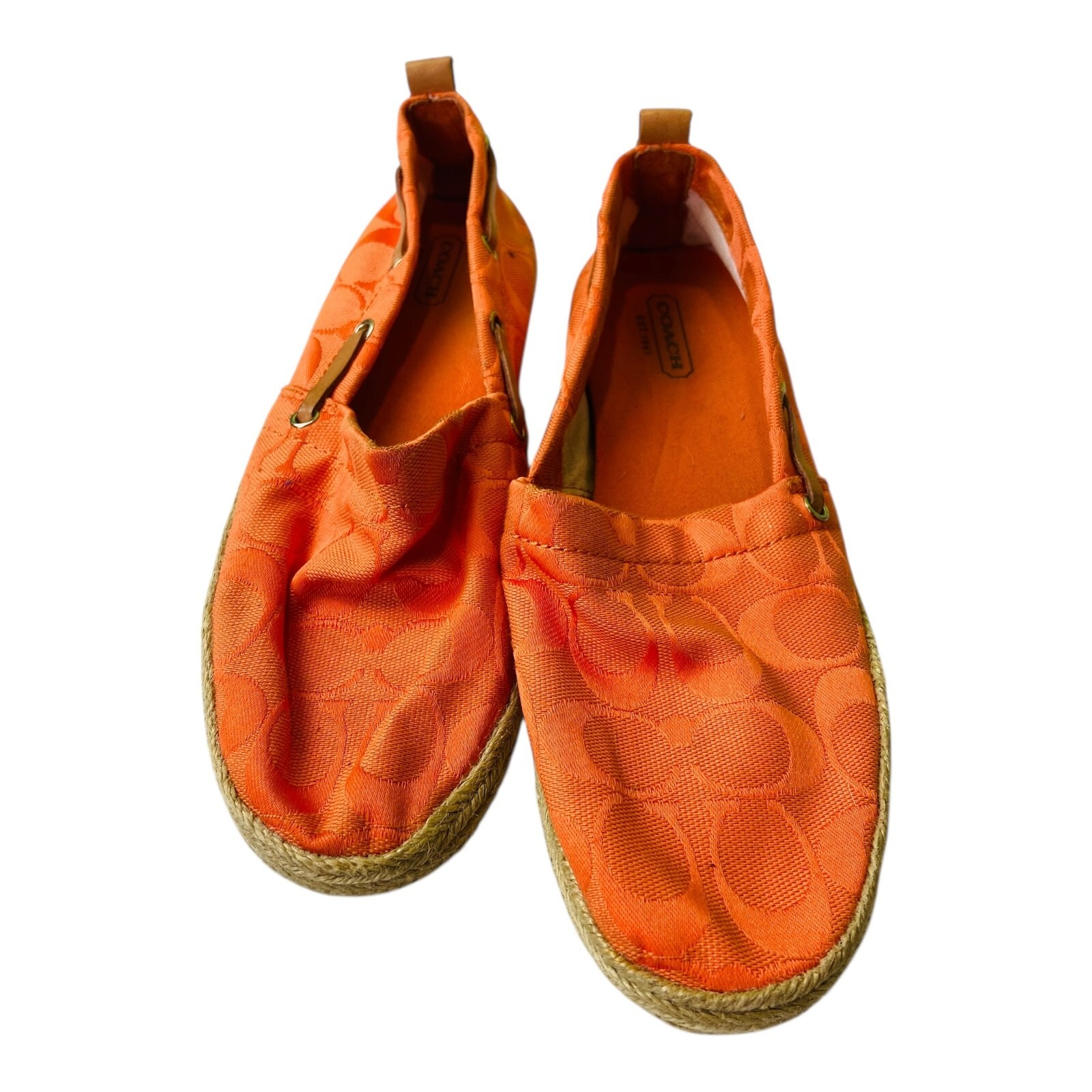 Coach Women's Orange Monogram Logo Slip-On Espadrille Flats Size 7M