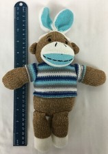 Dan Dee Sock Monkey Easter Bunny Ears Knit Plush Soft Toy Brown/Blue/White 12"