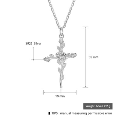 NEW Fantastic 925 Sterling Silver Pendant With ''Rose Cross'' Chain