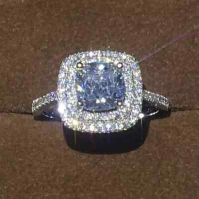 2Ct Cushion Lab Created Diamond Double Halo Engagement Ring 14K White Gold Over