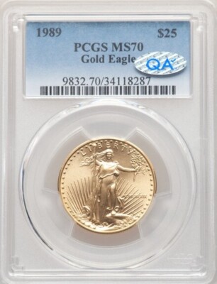 ○シルバー ゴールド アンティーク 1989 1989 GOLD $25 American Eagle 1/2 oz COIN PCGS MS70 QA (24 graded