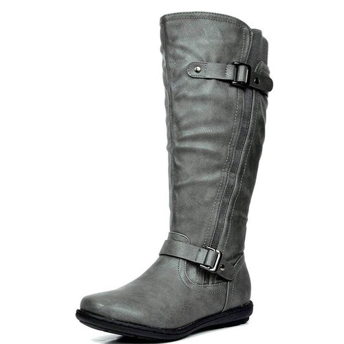 Women Faux Fur Lined Knee High Winter Boots Flat Heel Side Zipper Riding Boots - Picture 40 of 43