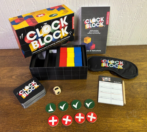 Clock Block Action Packed Game of Building Betting and Blocking Kikkerland