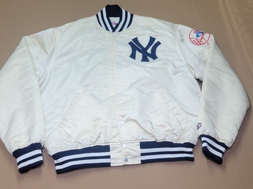 Rare Vintage New York Yankees Off White Cream Satin Starter Jacket XL - Picture 21 of 24