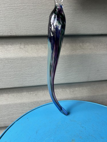 Blue Purple Iridescent Icicle Drop Art Glass Ornament Suncatcher 10"