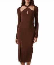 Anthropologie ASTR Dress Knit Ribbed The Label Midi Dress Sz S Brown Mock