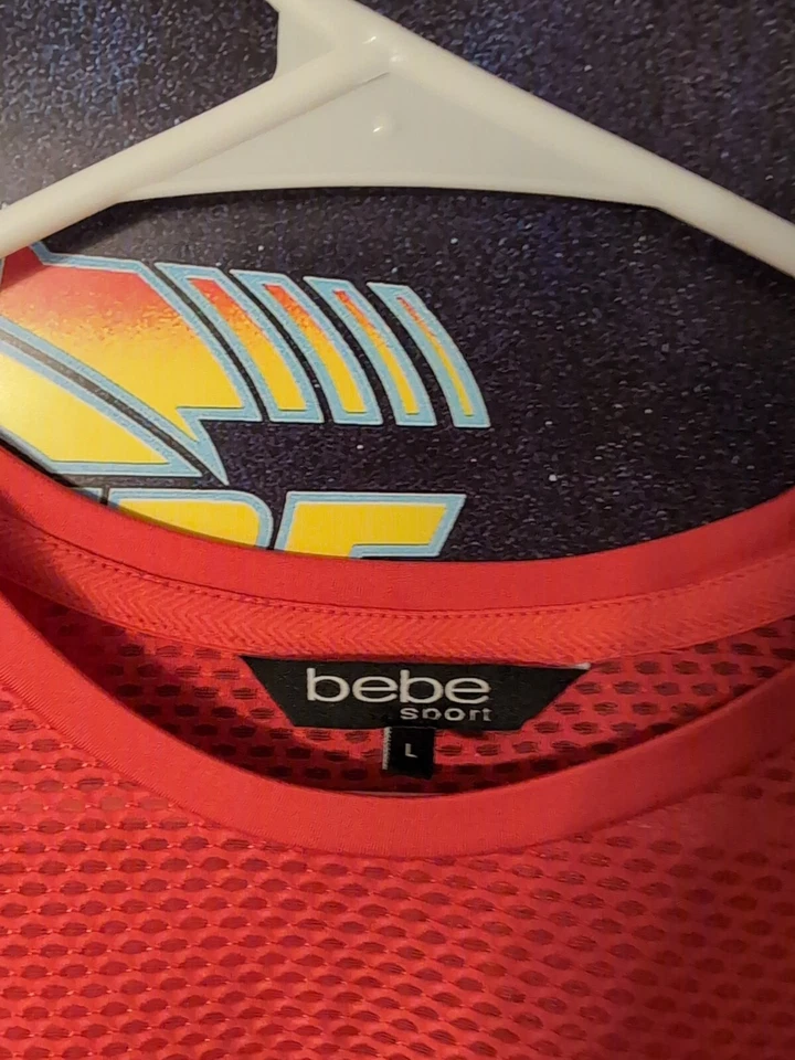 Bebe Sport Women's Size L Pink Mesh T-Shirt Short Sleeve Athletic - Изображение 2 из 4