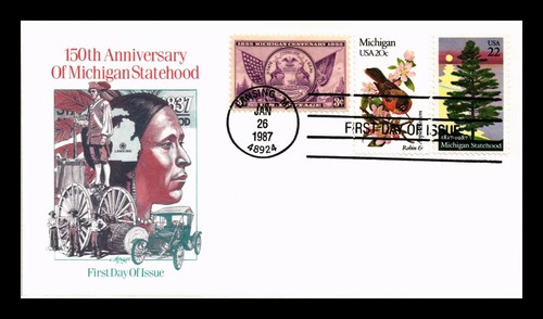 US COVER MICHIGAN STATEHOOD 150TH ANNIVERSARY FDC COMBO ARTMASTER CACHET