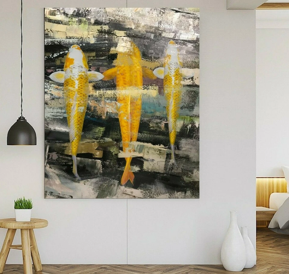 XXL LEINWAND BILD BIS 130x100x5 FISCHE KOI ABSTRAKT BUNT MODERN WANDBILD GEMÄLDE - Bild 3 von 4