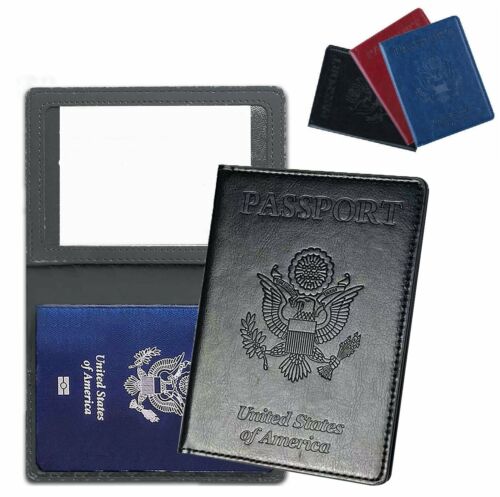 Leather Passport ID Card Holder Pocket Travel Wallet Blocking Slim Case Cover US - Picture 1 of 13
