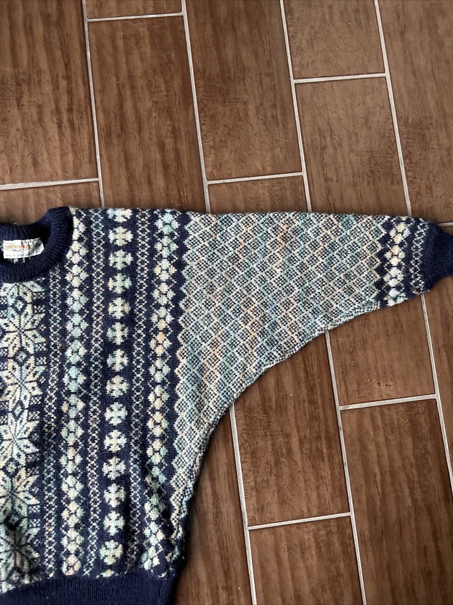 James Pringle Weavers M 100% Wool Fair Isle Cable Blue Chunky