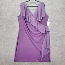 NEW Chaps Sheath Dress Womens Sz 20W Faux Wrap Stretch Slip On Ruffle Eggplant