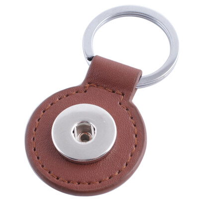 Snap Jewelry Key Chain Brown Leather Round Fits 18-20mm Ginger Charms Keychains