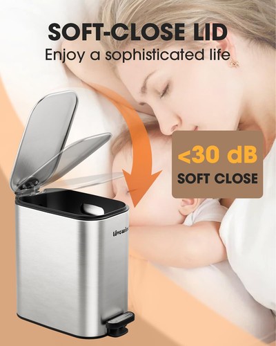 Bathroom Trash Can with Lid 1.6 Gallon/ 6 Liter Stainless Steel Garbage Can w... - Picture 6 of 7
