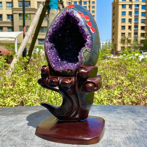Œuf De Dinosaure En Agate Améthyste Naturelle - Spécimen Minéral 0.6kg Décor Ou Reiki