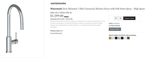 Watermark Deck Mounted 1 Hole Square Top Kitchen Faucet with Pull Out Spray -Low - Picture 4 of 4