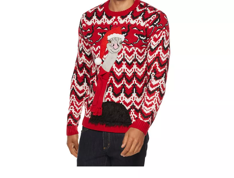 33 Degrees Men s Multi Colored Ostrich Ugly Christmas Sweater Size XL XXL 60