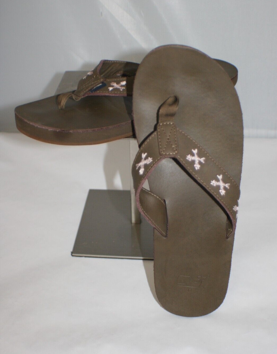 Vineyard Vines Mens Flip Flop Fish Bones Brown Thong Sandals  display picture 3