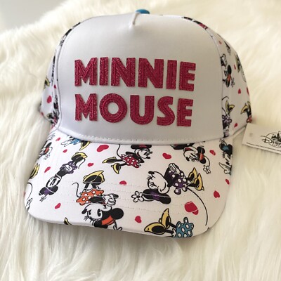Disney Parks - Youth MINNIE MOUSE POSES RAISED Glitter WHITE Cap Hat NEW TAG