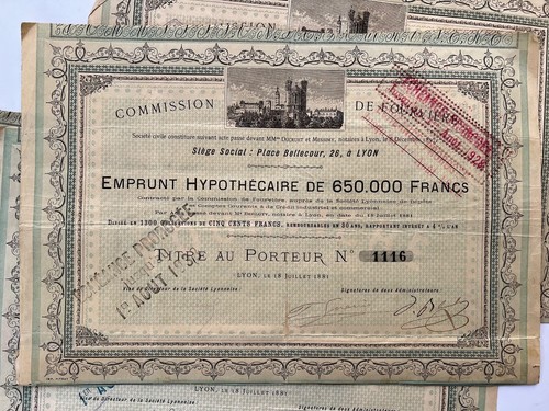 Commission de Fourvière - Lot de 6 titres - Emprunt Hypothécaire - LYON 1881 - Photo 7/10