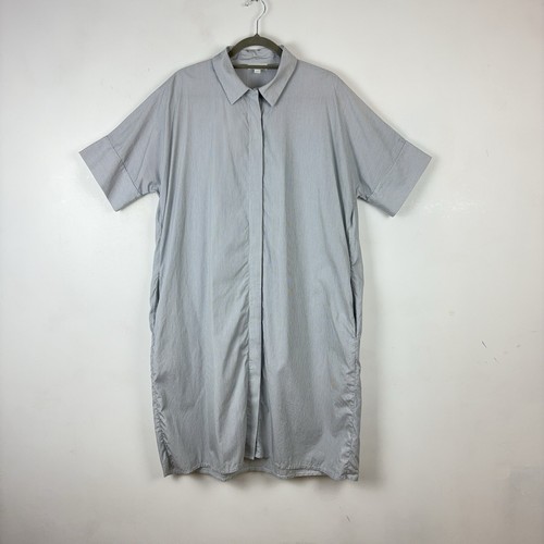 COS Shirt Dress Midi Light Grey Pinstripe Oversized Cotton Stripe Pockets Size S - Picture 2 of 22