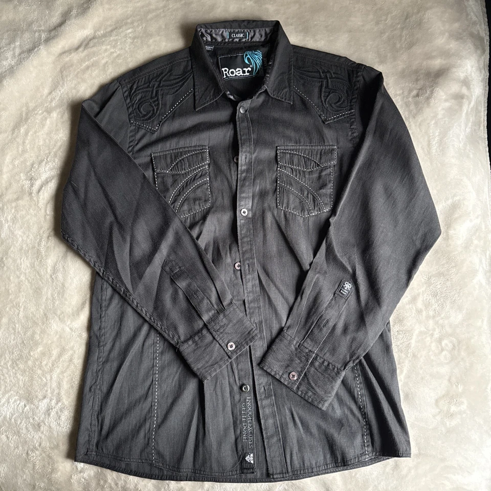 Lote de 3 camisas abotonadas bordadas Roar Enough Excuses para hombre talla L grande Foto 2 de 4