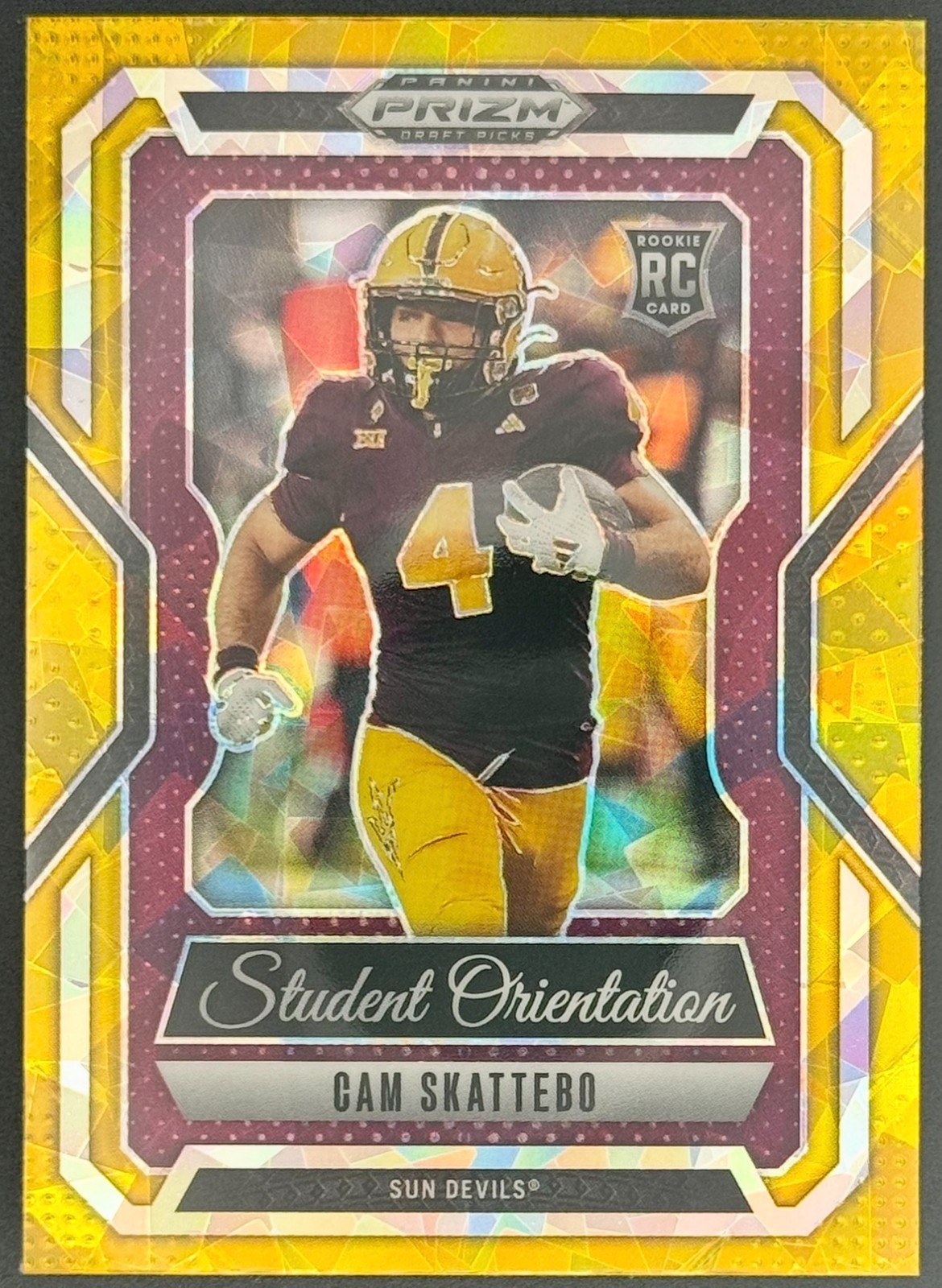 2025 Panini Draft Picks  Student Orientation Cam Skattebo #16 Gold Ice Prizm RC