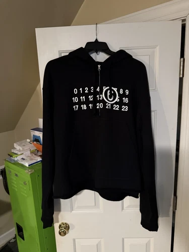 MAISON MARGIELA Taglia L Felpa con cappuccio ritagliata Maison Margelia MM6 Quarter Zip Autentica Ds