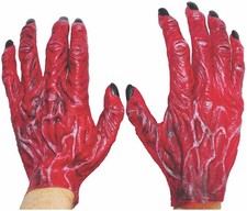 Devil Red Latex Realistic Adult Mens Costume Accessories Gloves Hands