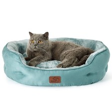 Bedsure Dog Beds for Small Dogs - Round Cat 25"L x 21"W x 8"Th, Washed Blue