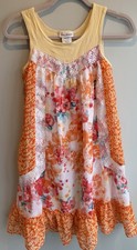 EUC Jona Michelle Sundress Girls Sz 10 Orange Chiffon Floral Lace Sleeveless