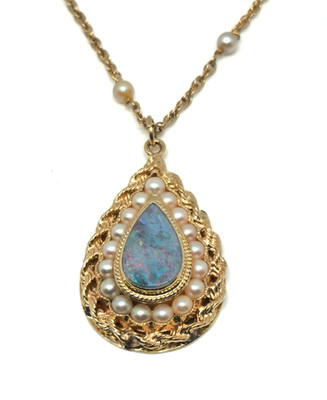 MASSANFERTIGUNG Vintage Nachlass massiv echt 14K Gelbgold echt OPAL Perle Anhänger SET